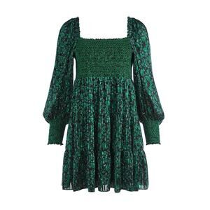 Alice + Olivia 'Rowen' Green Viscose Floral Smocked Mini Dress Size S
